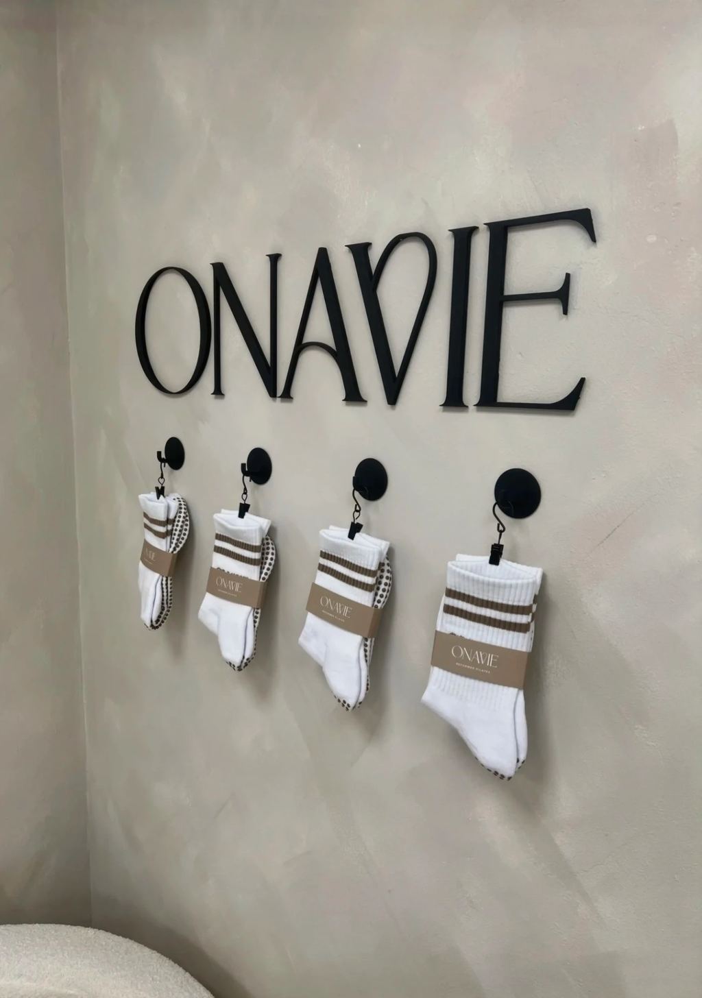 Onavie branded grip socks available to buy in the studio